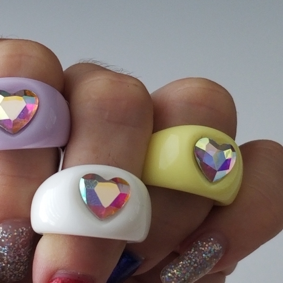 3/30 ☘️Chunky Rings for Women, Acrylic Rings with rhinestones, 3 colors, sizes 7 - Picture 8 of 12